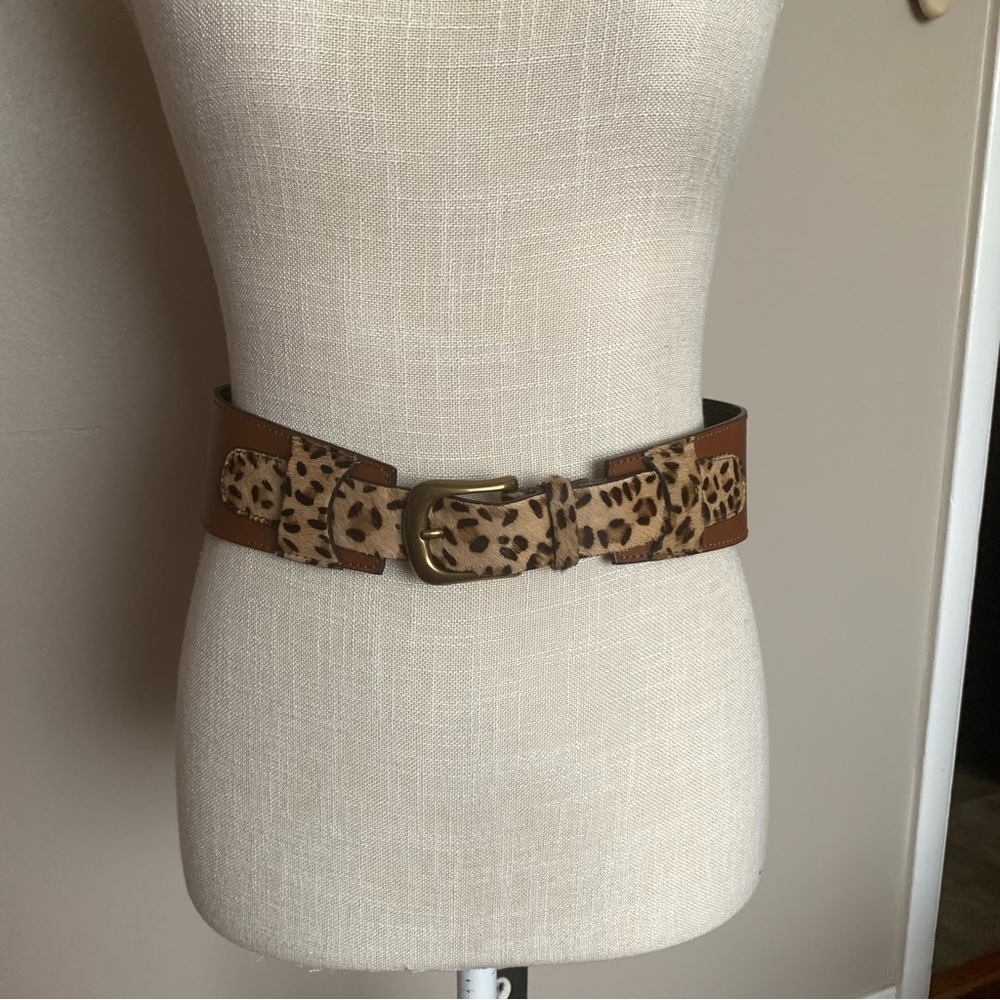 Chico’s 2 Leather Belts - Brown Cheeta Print Black Adjustable Belt Small/Medium